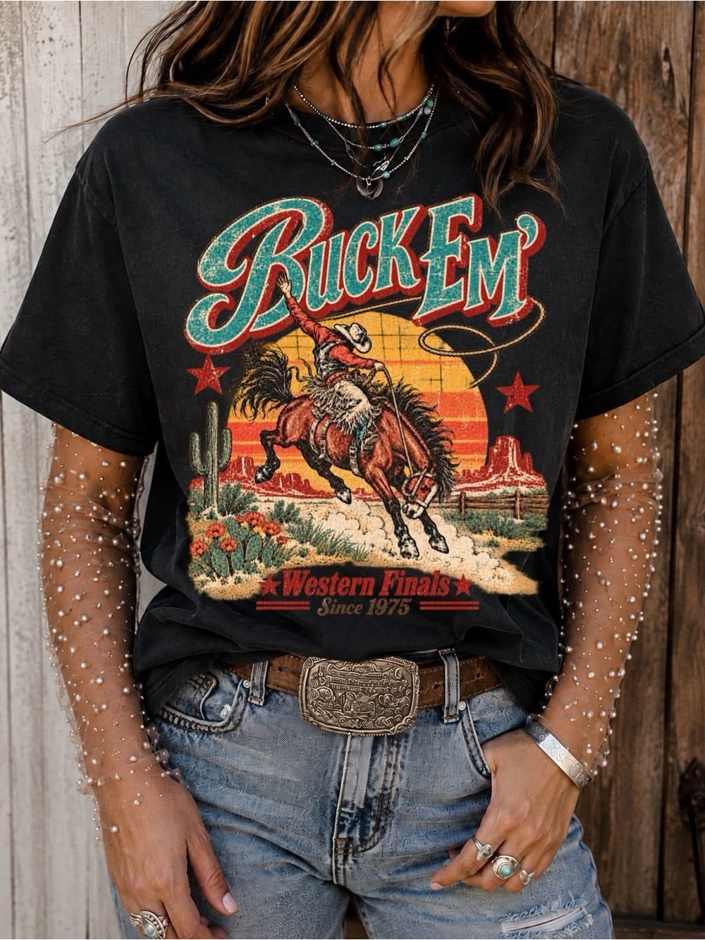 Buck Em' Western Finals Black Graphic Tshirt